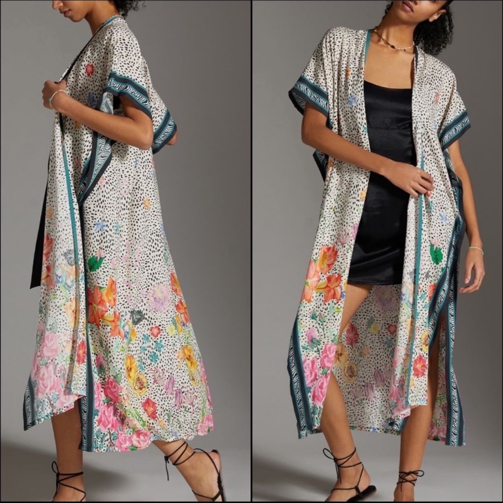 Anthropologie Maeve Woven Floral Ruana Duster One Size